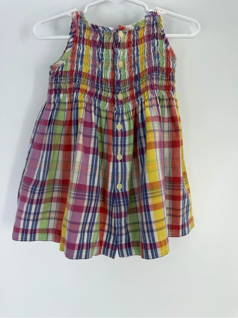 Ralph Lauren Girls Multi-Color Check Smock Sleeveless Dress Size 6-12 Months